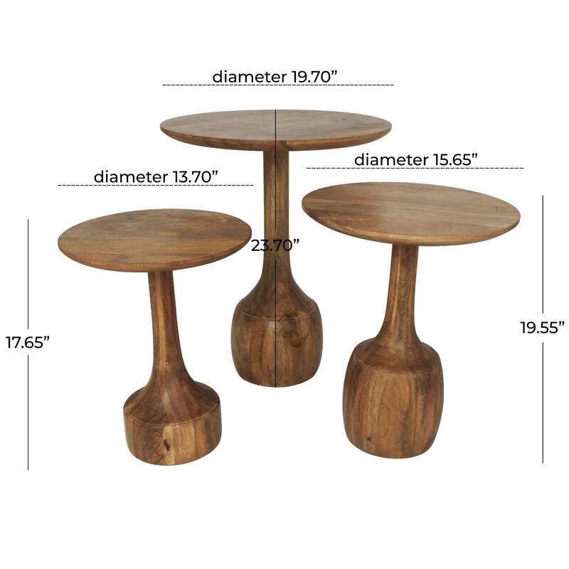 Mango Wood Handmade Side End Accent Table with Elevated Bases - Set of 3 Brown - Roche River Decor