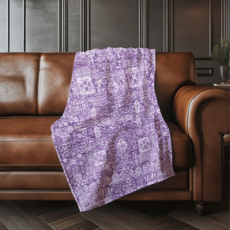 Premium Machine Washable Persian Panel Sherpa Throw Blanket - Purple - 4'2" x 5'10"