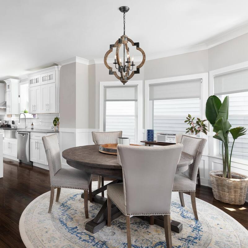 Modern Farmhouse 3/4-Light Wood Lantern Chandelier for Dining Room Foyer