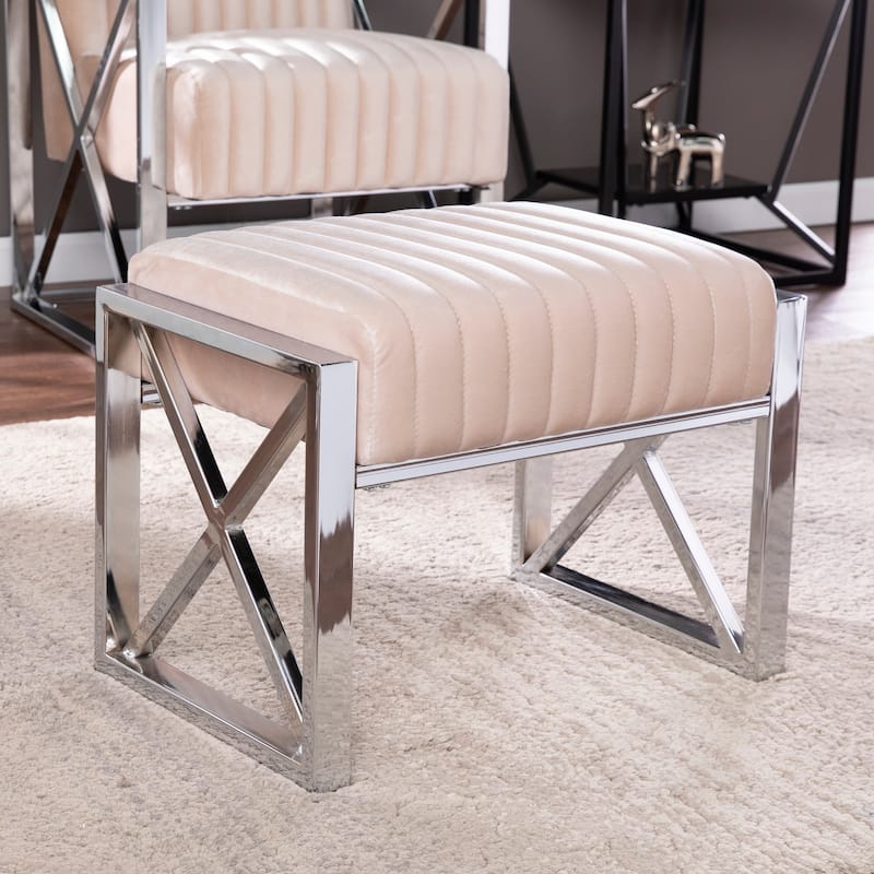 SEI Furniture Brent Fabric Ottoman - Champagne / Silver