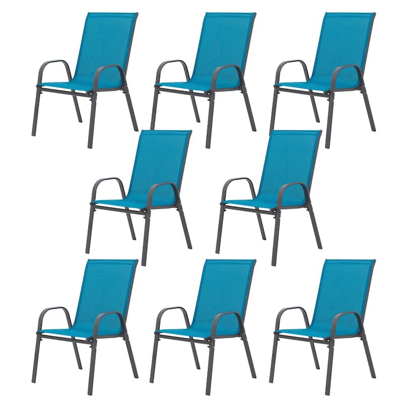 8 Piece Patio Chairs, Camping Chairs with Breathable Textilene Fabric, Set of 2 Chairs with Armrest High Backrest for Garden - Blue