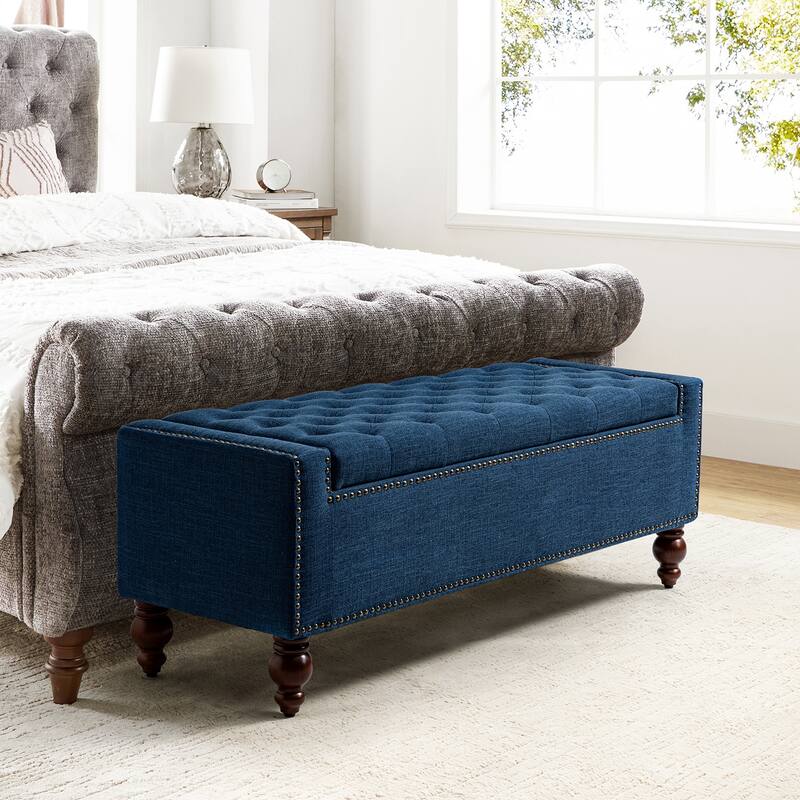 Felix Classic Button-Tufted Storage Bench With Nailhead Trims By HULALA HOME