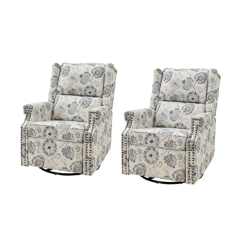 Amelia Transitional Floral Patterned Design Swivel Rocker Recliner Set