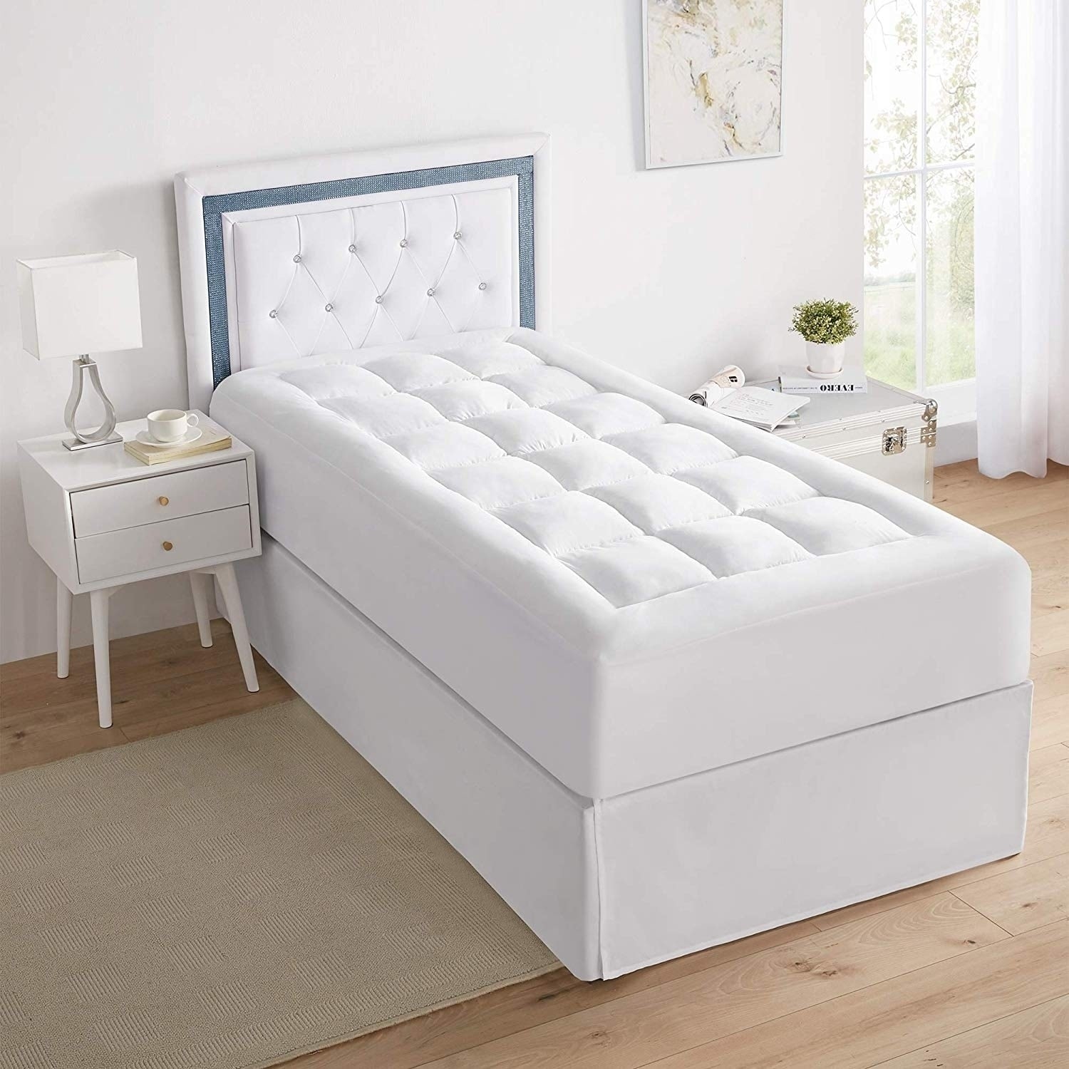 Mattress Pad Cover Queen Size Pillow Top Topper Thick Luxury Bed Bedding White 