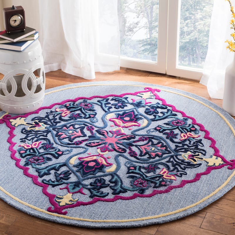 SAFAVIEH Handmade Bellagio Junie Medallion Wool Rug - 5' Round - Blue/Multi - Round