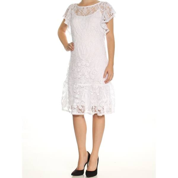 Shop Ralph Lauren Womens White Lace Cap Sleeve Illusion Neckline