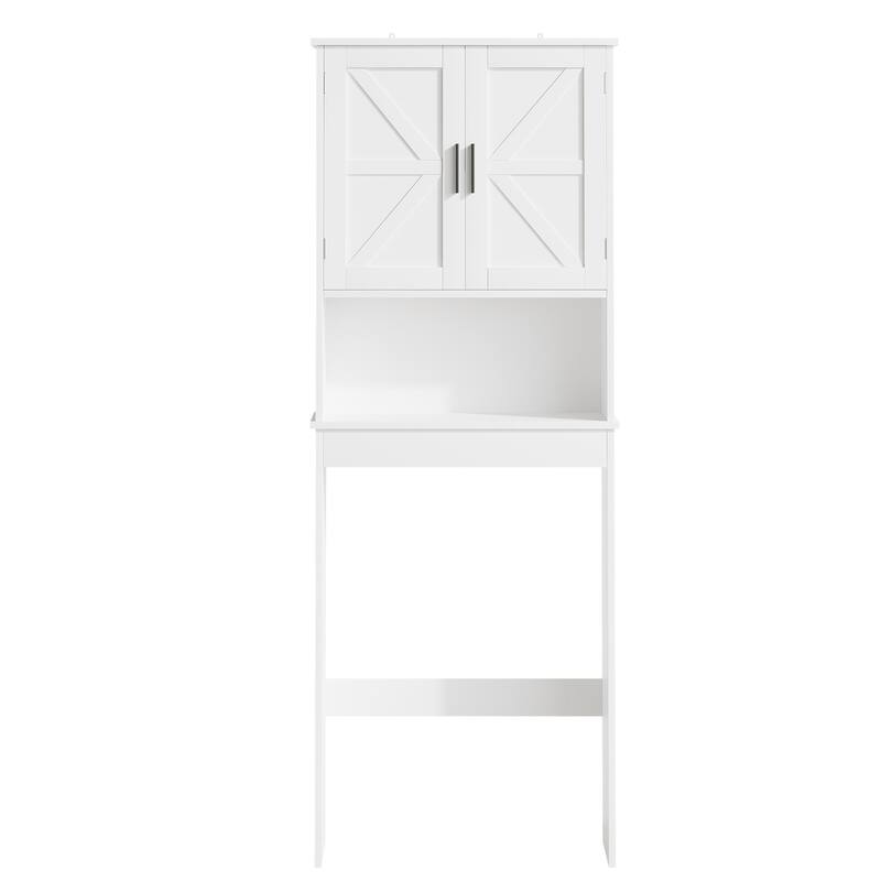 Over The Toilet Storage Cabinet with Adjustable Shelf, Bathroom Space Saver Organizer with Double Doors and Open Shelf