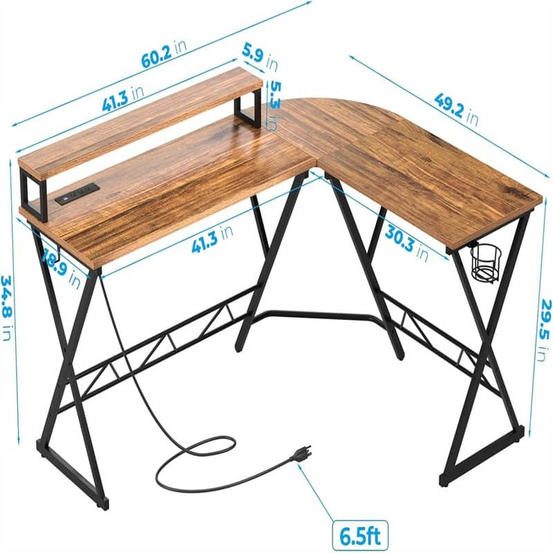 L Shaped Gaming Desk with Power Outlets