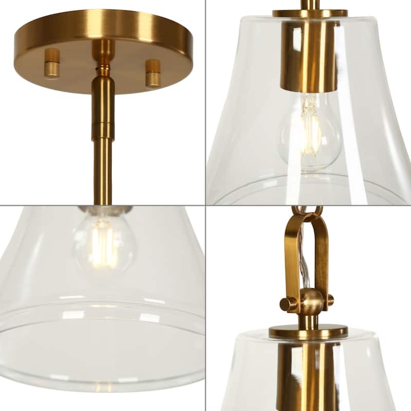 Modern Chic 1-light Large Pendant Gold Brass Finish Kitchen Island Light with Clear Glass Shade for Dining Room - 9 " × 11.8 "