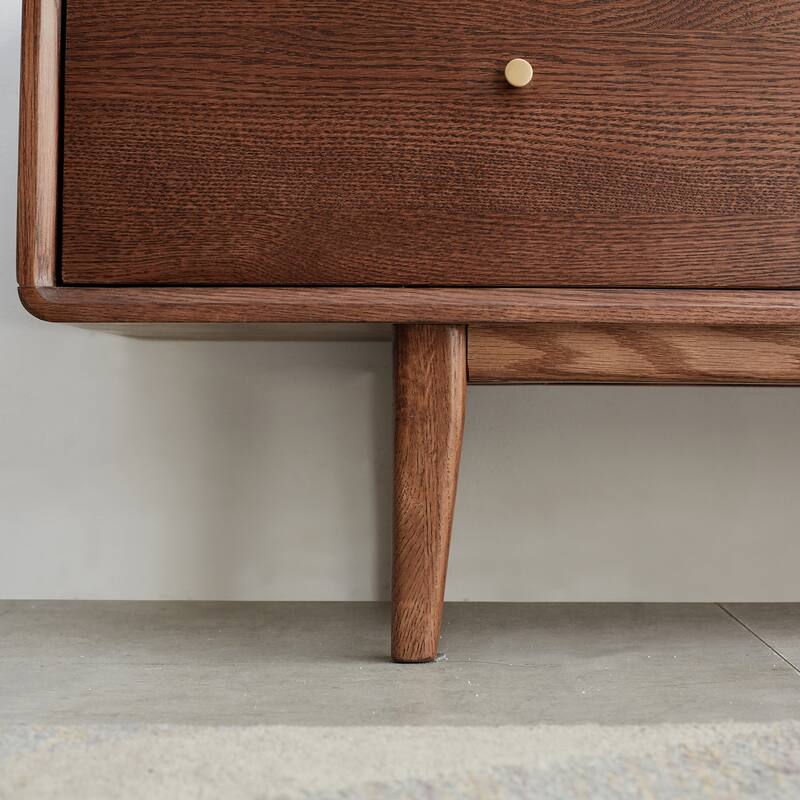 Modern TV Stand Solid Red Oak Wood TV Stand with Changhong Glass Doors, 2 Drawers and Storage Space, for Living Rooms, Walnut