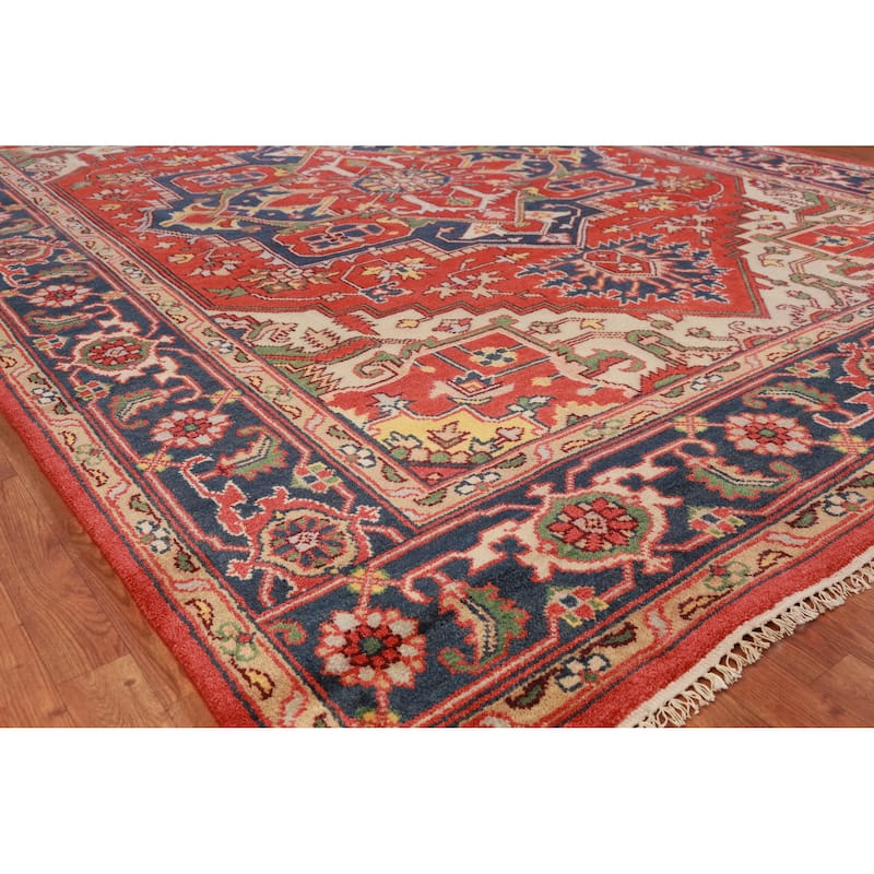 Hand Knotted Oriental 100% Wool Carpet Traditional Medallion Oranges & Rust Heriz (serapi) Area Rug - 11' 10'' X 9' 1''
