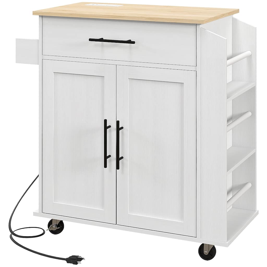 30" Rolling Kitchen Storage Cart with AC Outlets and USB Ports