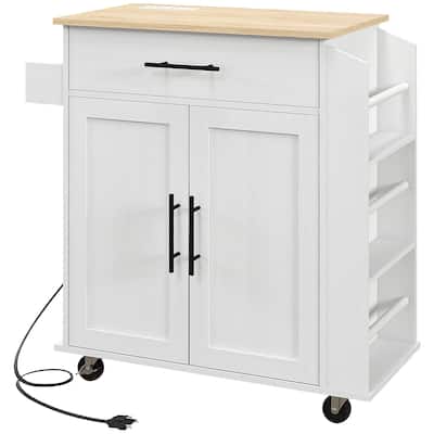 Kitchen Island with Storage, Rolling Kitchen cart with AC Outlets and USB Ports, Microwave Stand