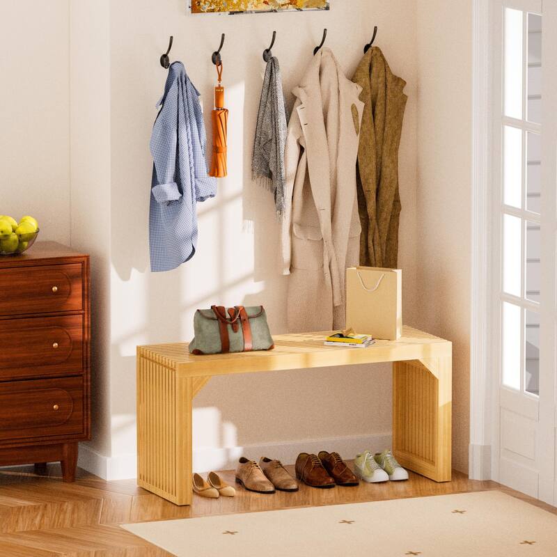 Rustic Solid Wood Bench - Triangular Support Design