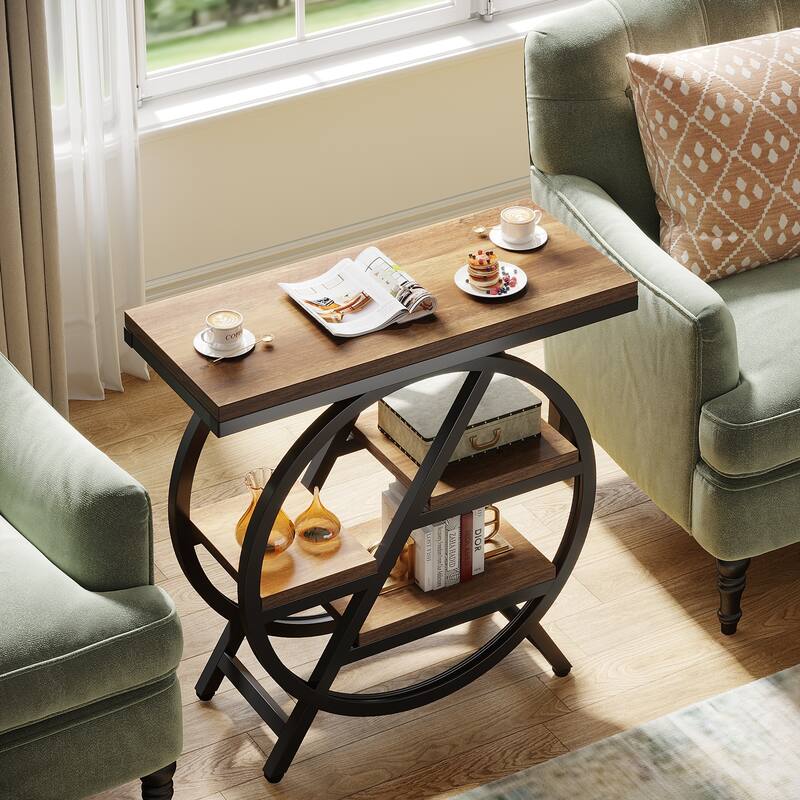 End Table Set of 2, 3-tier Narrow Side Table with Storage for Living Room - 11.8" D x 25.59" W x 26.18" H