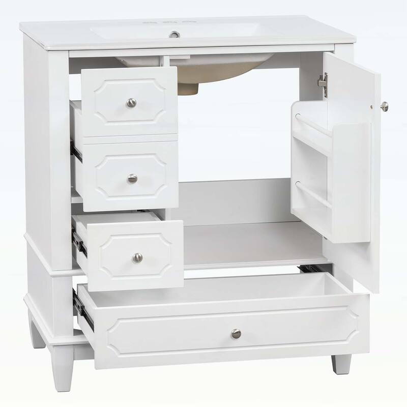 Bathroom Vanity with Ceramic Basin,Soft-Close Doors,and Ample Storage,Ideal for Modern and Compact Spaces
