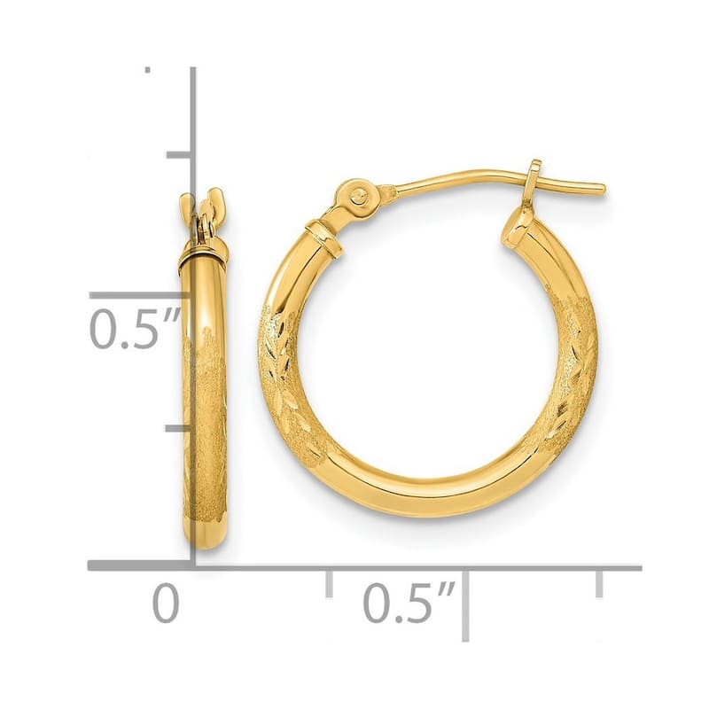 Curata 14k Gold Polished and Satin Sparkle Cut Hoop Earrings - 15.64x15.94mm Wide 2mm Thick