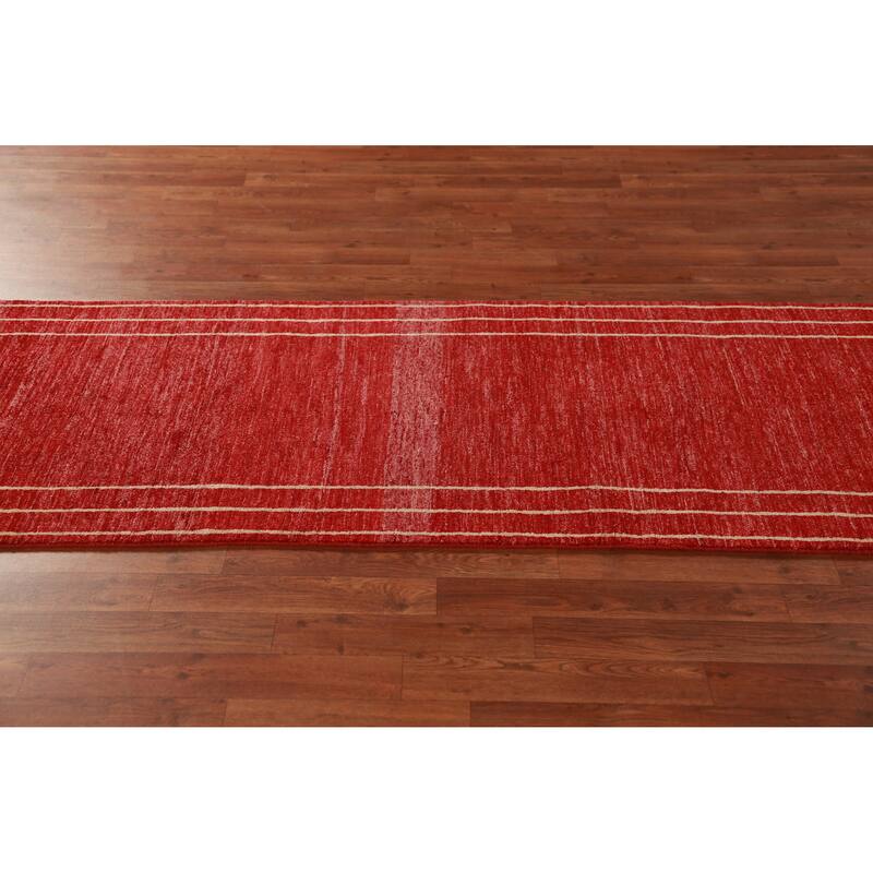 Red Gabbeh Kashkoli Oriental Runner Rug Hand-Knotted Wool Carpet - 2'7"x 10'2"