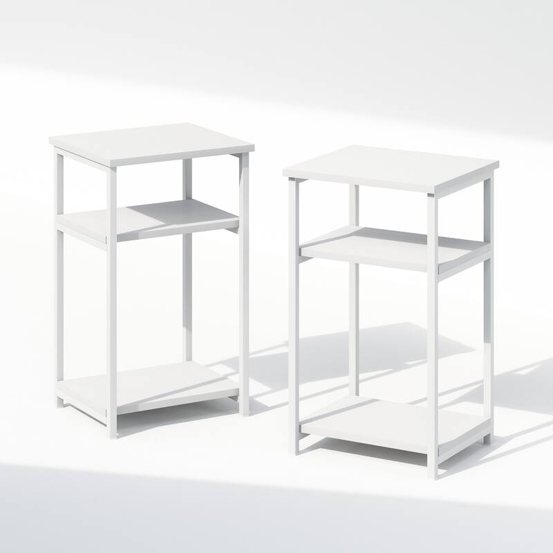 Furinno Simplistic Industrial Metal Frame Nightstand, Bedside Table, 2-Pack, White/White - White/White