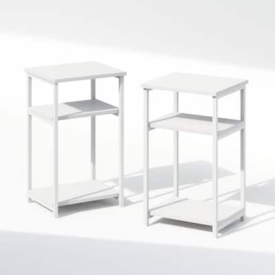Furinno Simplistic Industrial Metal Frame Nightstand, Bedside Table, 2-Pack, White/White