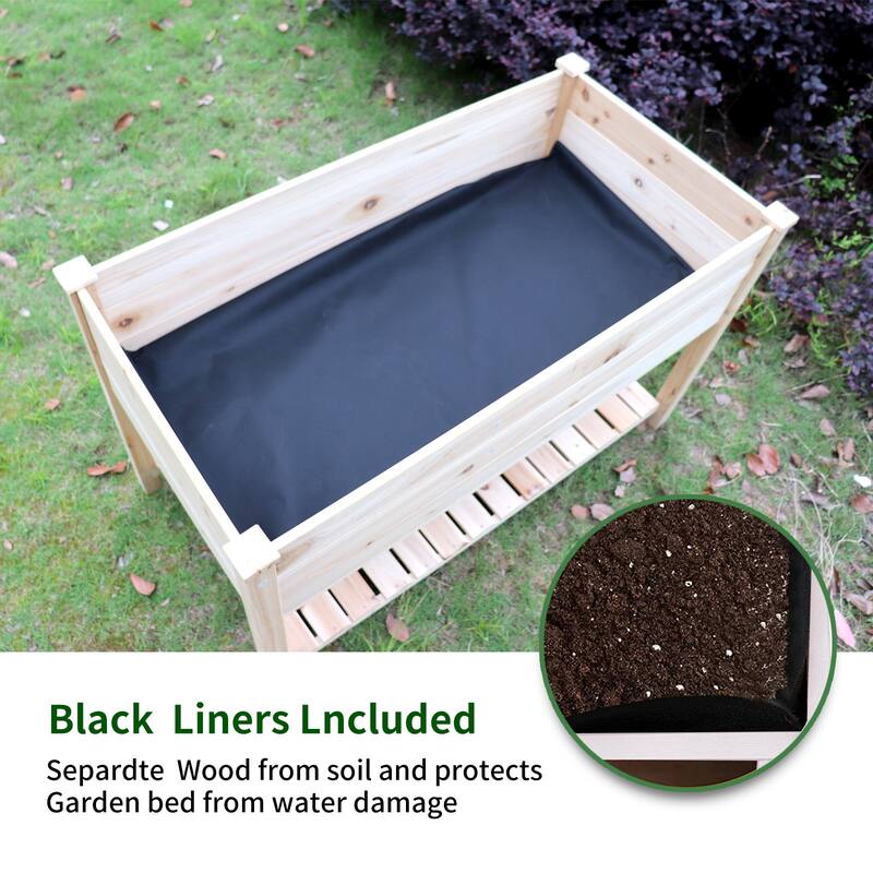 Modern Garden Bed Wooden Elevated Vegetable Growing Bed with Legs and Storage Shelf, for Flower Herb Backyard Patio - 8' x 10'
