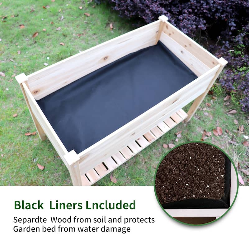 Raised Garden Bed Planter Box with Legs & Storage Shelf Wooden Elevated Vegetable Growing Bed 48.5x30x24.4in(colourless)