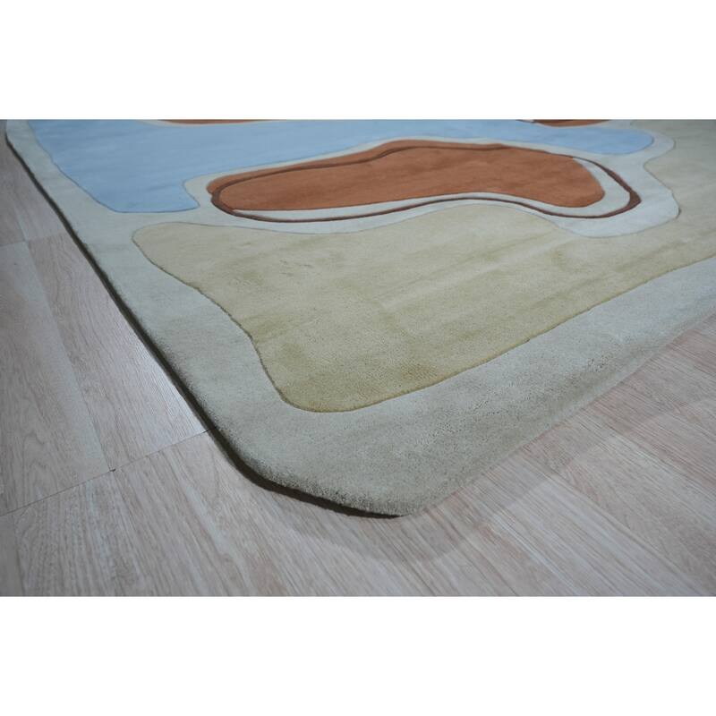 Blue Hand-Tufted Wool Contemporary Modern Area Rug - Modern Sophistication and Luxurious Design