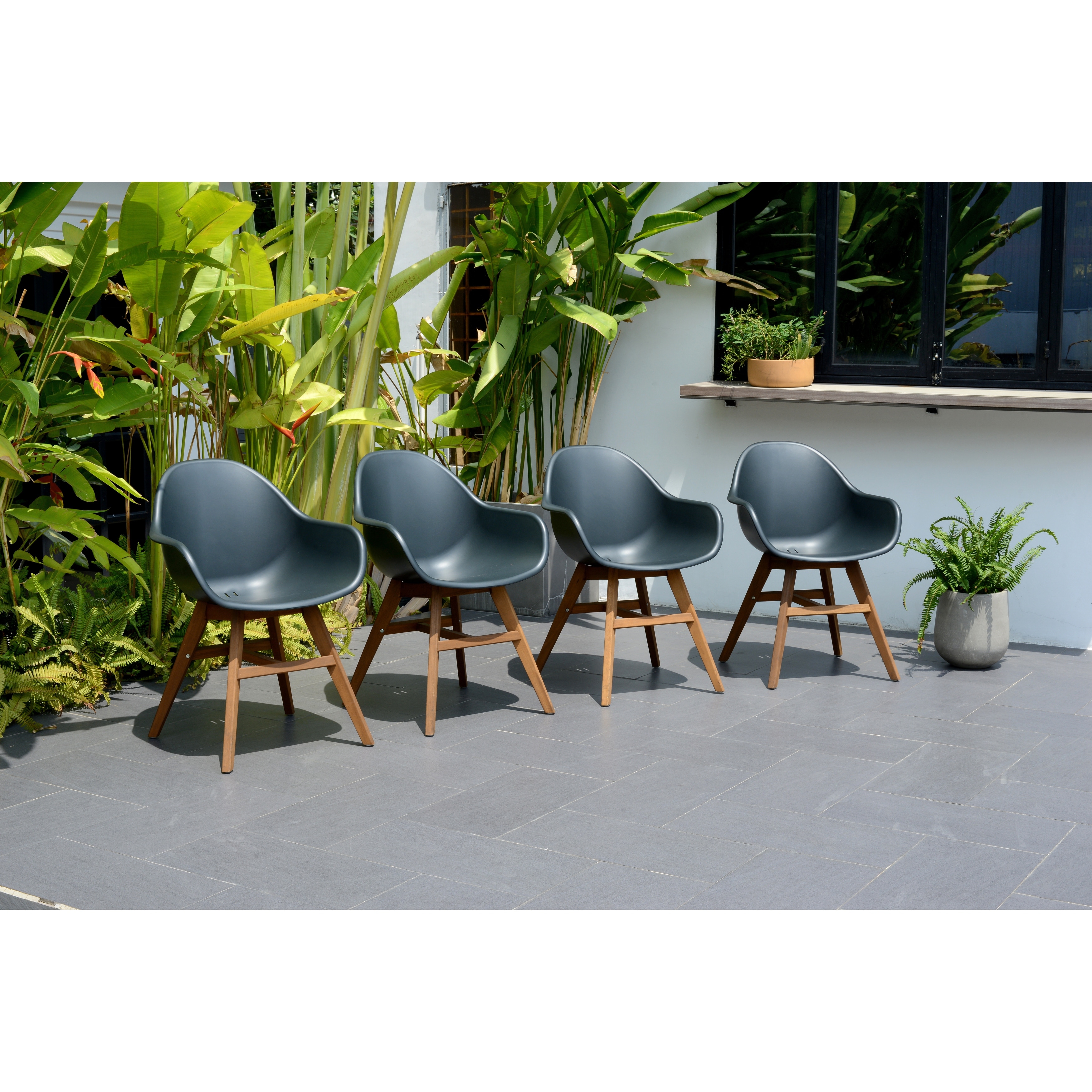 Amazonia Jade 4-Piece Outdoor Patio Dining Chairs Set - 4pc Black Arm Chair With-image