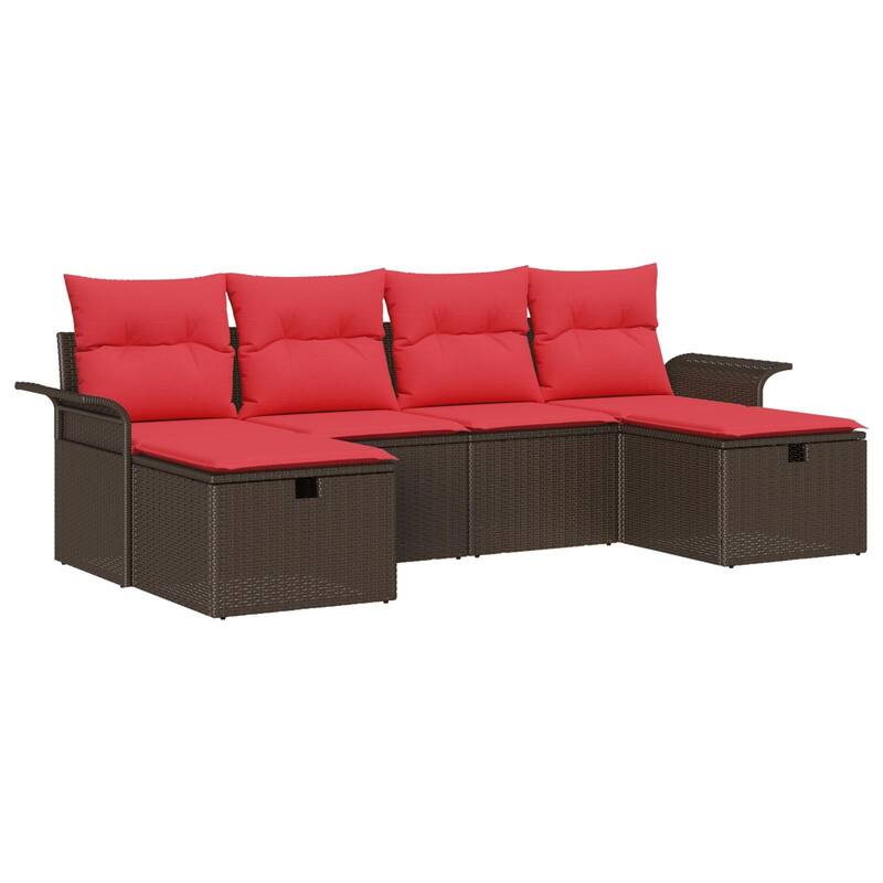 vidaXL 6 Piece Garden Sofa Set with Cushions Brown Poly Rattan - 98.8 x 46.1 x 27.2