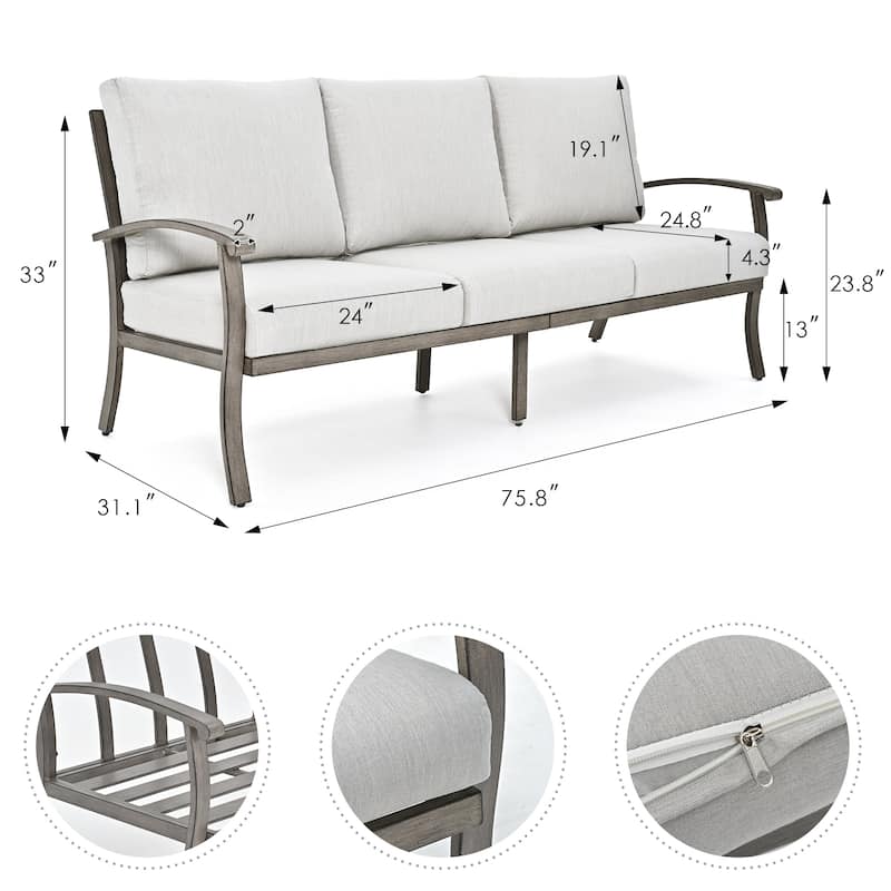 6-Piece Aluminum Patio Conversation Set with Coffee Table,Sofa, Ottoman and Light Gray Cushions