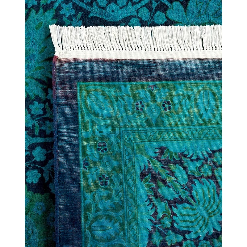 Overton Hand Knotted Wool Vintage Inspired Modern Contemporary Overdyed Blue Area Rug - 9' 1" x 12' 0"