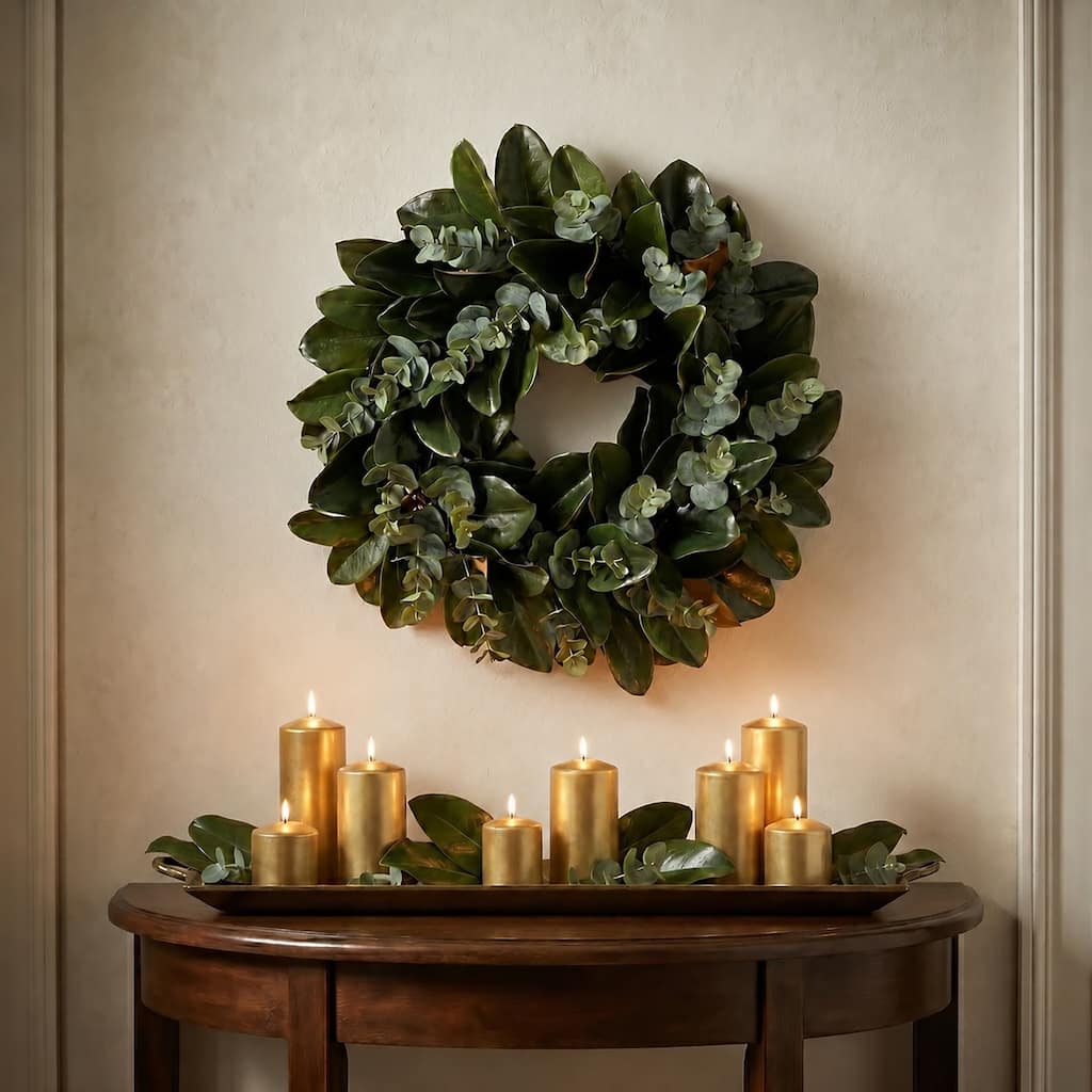 26" Southern Magnolia and Eucalyptus Wreath
