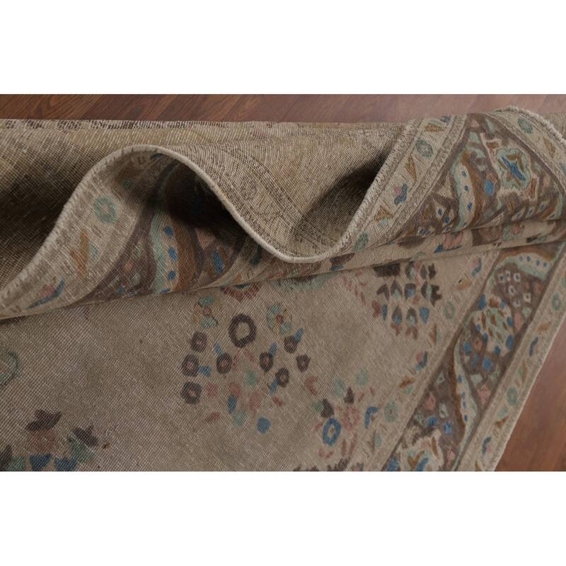 Floral Tabriz Persian Rug Hand-Knotted Traditional Beige Wool Carpet - 6'8"x 10'0"