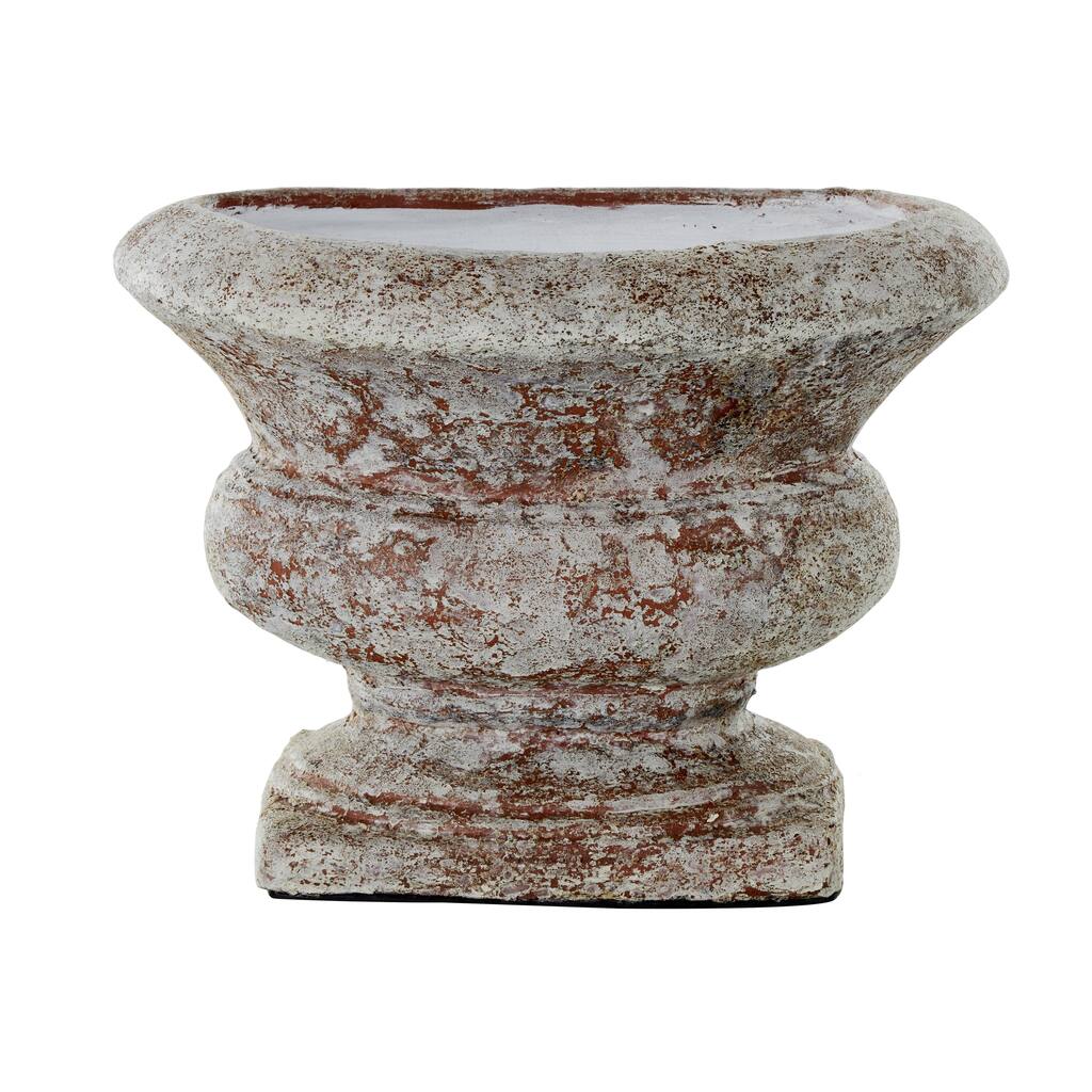 Ceramic Antique Style Textured Wide Decorative Vase with Copper Accents - Brown - Roche River Decor