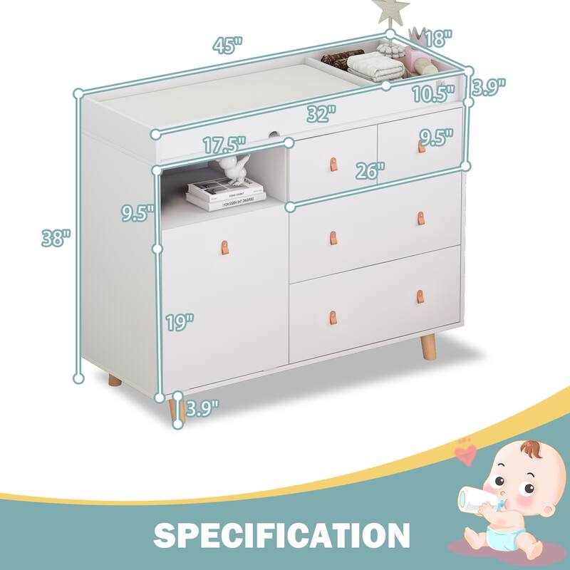 Baby Changing Table Dresser Nursery Chest Storage Changing Dresser