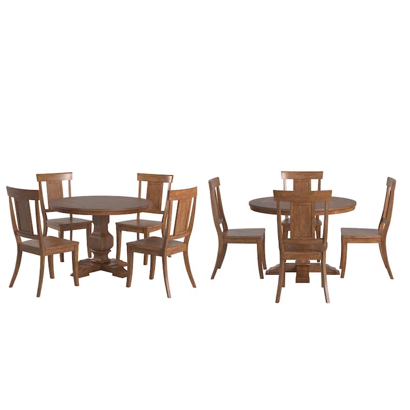 Ronda 45" Round Solid Wood Top Dining Set with Panel Back Chairs