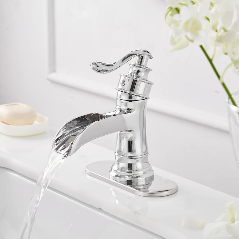 Modern Single Hole Chrome Bathroom Faucet with Drain Assembly - Chrome