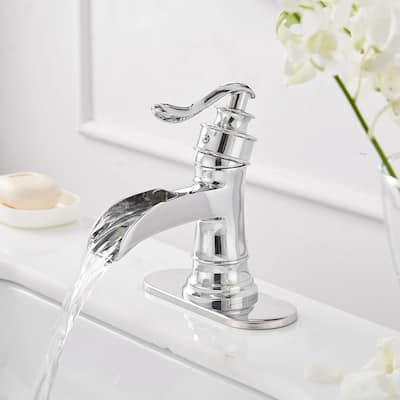 Modern Single Hole Chrome Bathroom Faucet with Drain Assembly