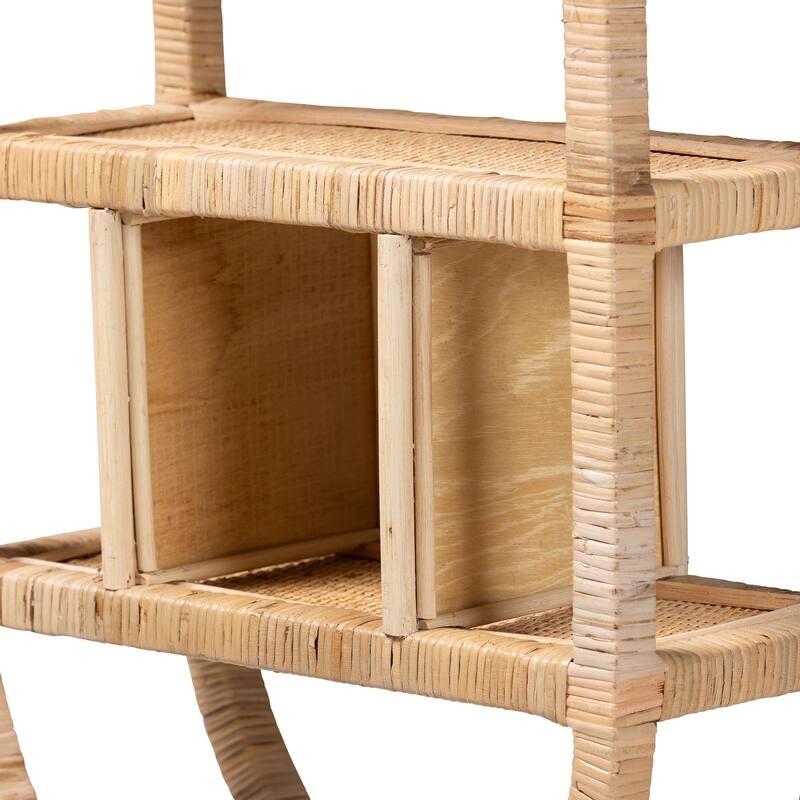 Labonita Natural Rattan Wall Shelf - 3-Tier Wall-Mounted Display Unit with Arching Frame for Entryway, Living Room, or Bathroom