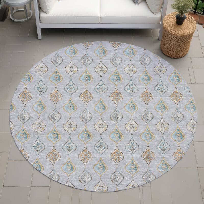 Machine Washable Indoor/ Outdoor Casual Greenwood Chantille Rug - Silver - 8' x 8'
