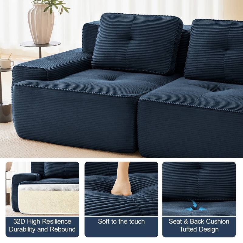 117.3" Minimalist Corduroy Modular Sectional Sofa with Ottomans for Living Room