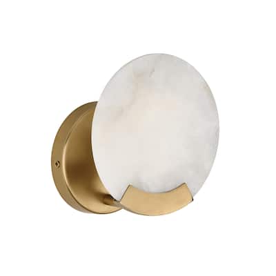 7" H x 7.25" W 1-Light Sconce in Aged Brass with Natural Alabaster Stone - 7"W x 8"H x 5"E
