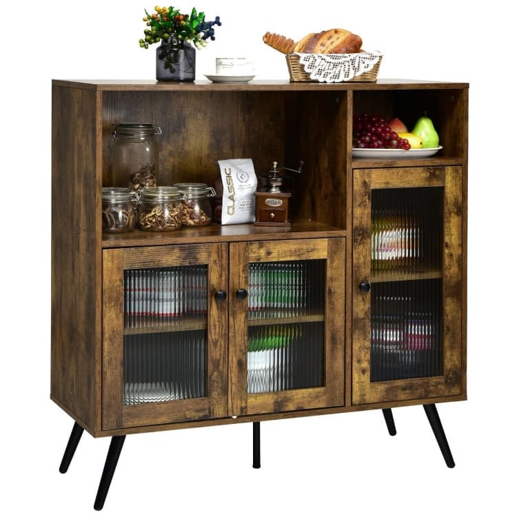 Buffet Kitchen Storage Cupboard with Glass Door and Adjustable Shelves-Rustic Brown - 39.5" x 15.5" x 39.5" (L x W x H)