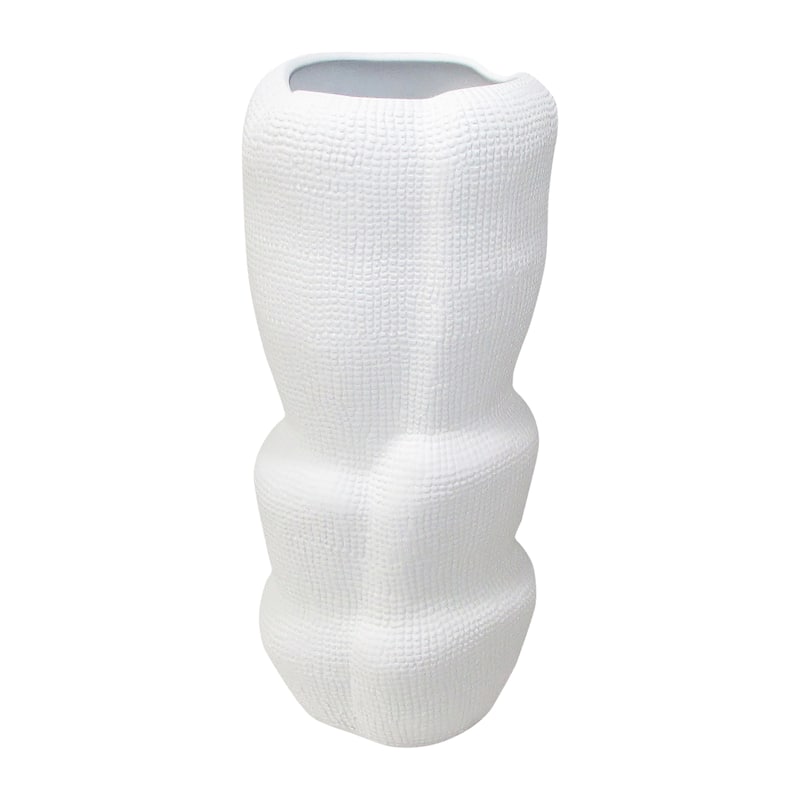 Sagebrook Home Ceramic White Textured Cylinder Waffle Texture Organic Vase