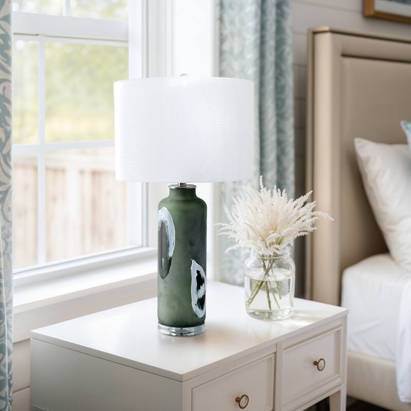 Frosted Glass Crystal Table Lamp Agate-Inspired Accents - 30" Green - 16" x 16" x 30" - 16" x 16" x 30" - Green