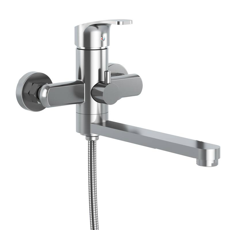 Niagara Highflow Wall Mounted Tub Filler with Pivoting Arm Spout and Handshower Chrome