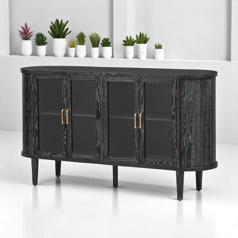 Modern Farmhouse Sideboard Buffet Cabinet with Tempered Glass Doors, Adjustable Shelves,Cable Management, 60" Storage Console