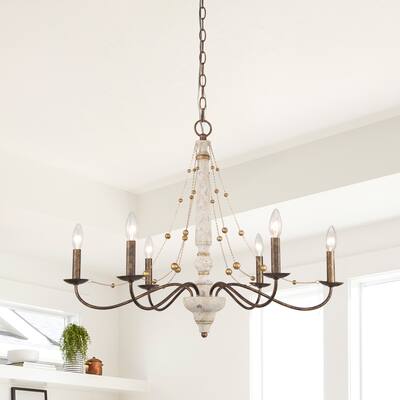 Gula French Country Farmhouse 6-Light Beaded Empire Chandelier for Dining Room - L30.7" xW30.7 "xH23.9"