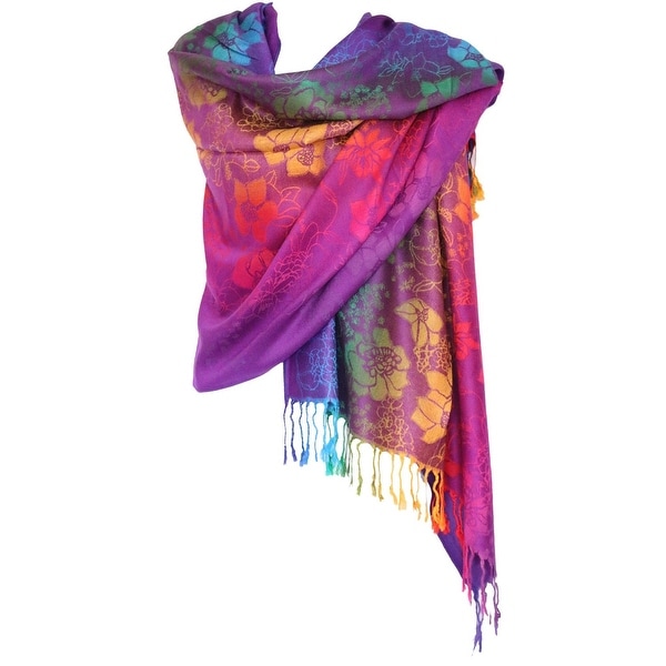 Pashmina Wrap Shawl Scarf Double Side Rainbow Exotic Tropical Colorful - 28"x70" with fringes