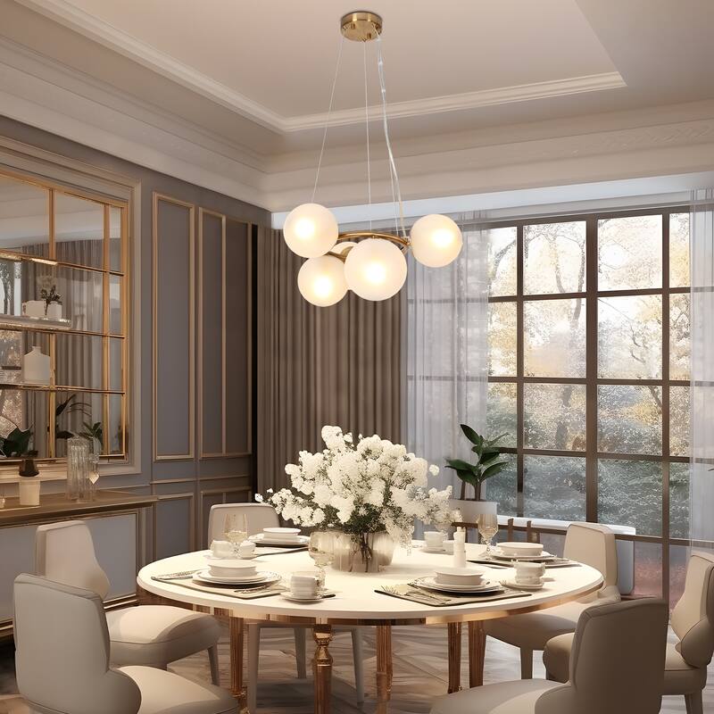 Modern Gold 5-Light Wheel Chandelier Glass Ceiling Pendant Light - W20" x H10"